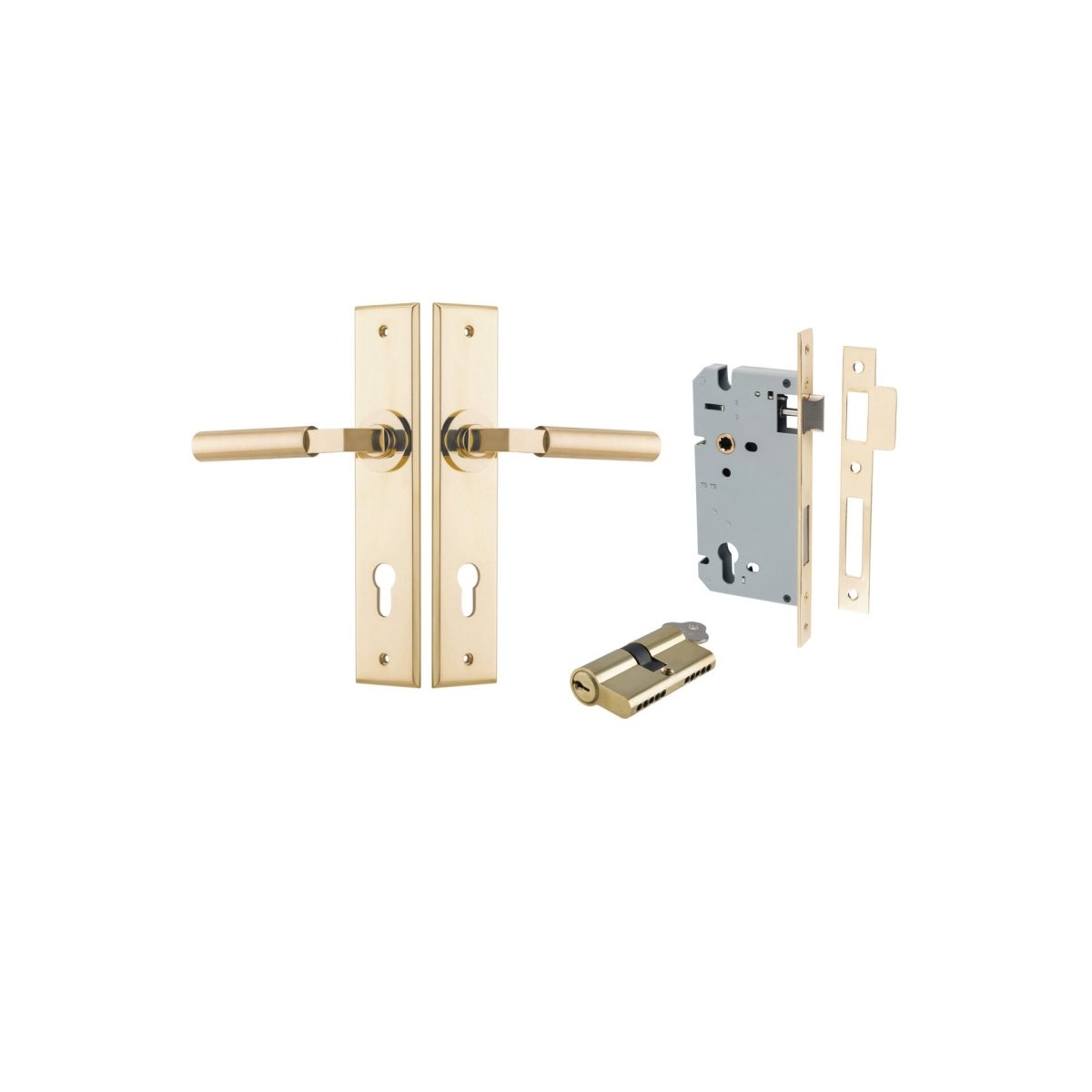 Berlin Lever - Chamfered Backplate - Entry Point - Iver - Polished Brass - Door Levers