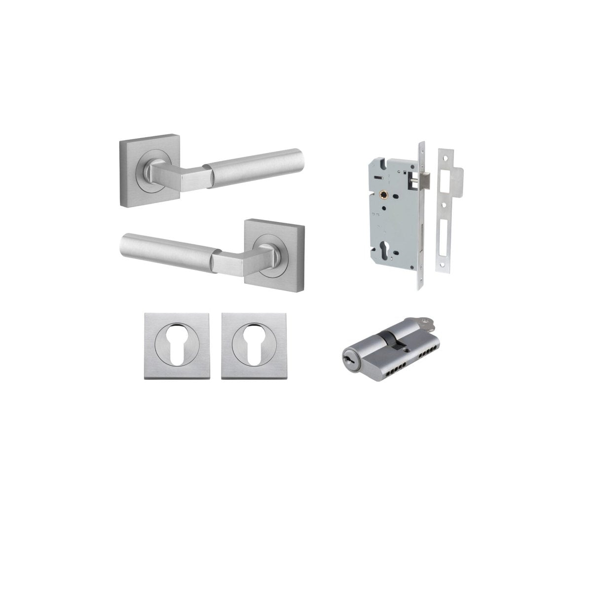 Berlin Lever - Square Rose - Entry Point - Iver - Brushed Chrome - Door Levers