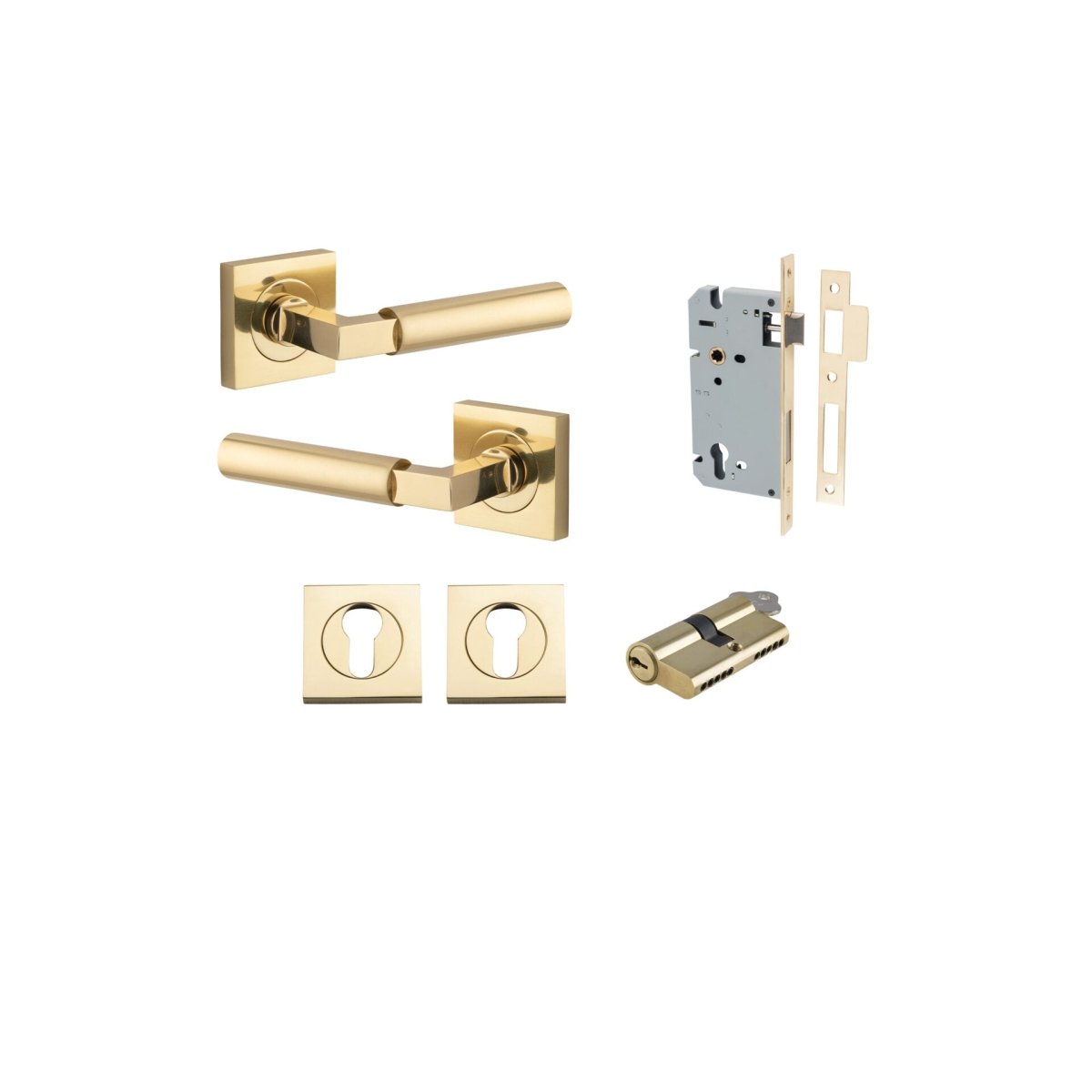 Berlin Lever - Square Rose - Entry Point - Iver - Polished Brass - Door Levers