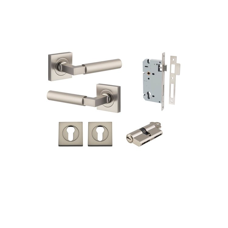 Berlin Lever - Square Rose - Entry Point - Iver - Satin Nickel - Door Levers