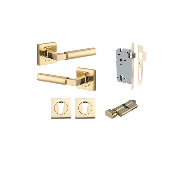 Berlin Lever - Square Rose - Entry Point - Iver - Polished Brass - Door Levers