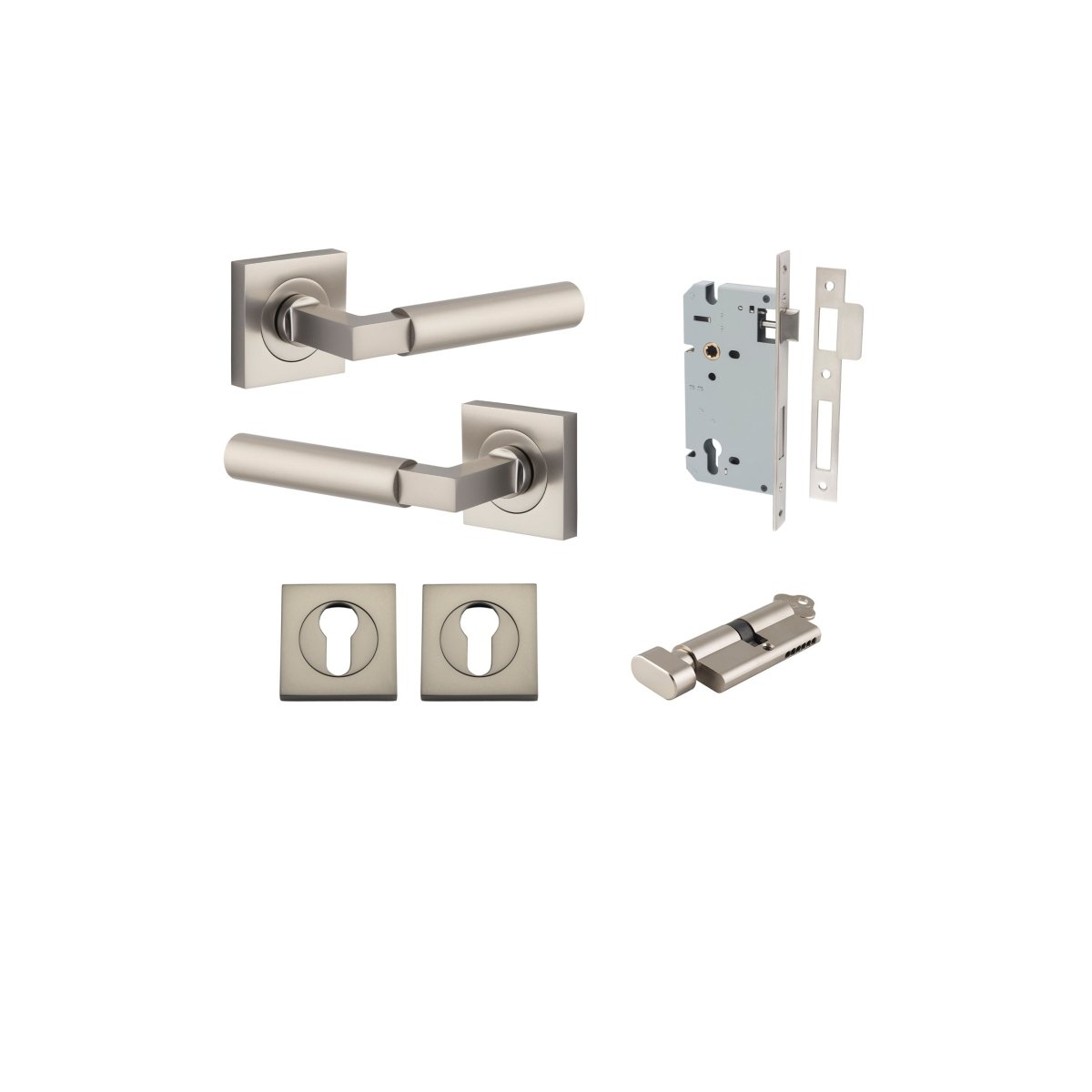 Berlin Lever - Square Rose - Entry Point - Iver - Satin Nickel - Door Levers