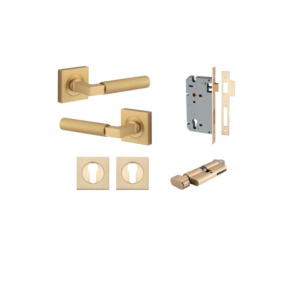 Berlin Lever - Square Rose - Entry Point - Iver - Brushed Brass - Door Levers