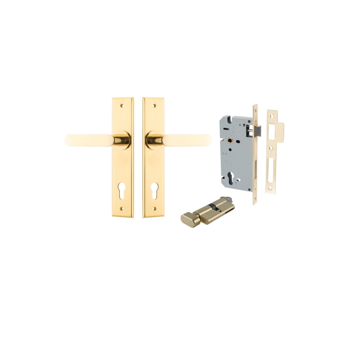 Bronte Lever - Chamfered Backplate - Entry Point - Iver - Polished Brass - Door Levers