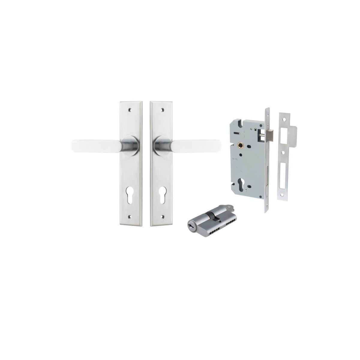 Bronte Lever - Chamfered Backplate - Entry Point - Iver - Brushed Chrome - Door Levers