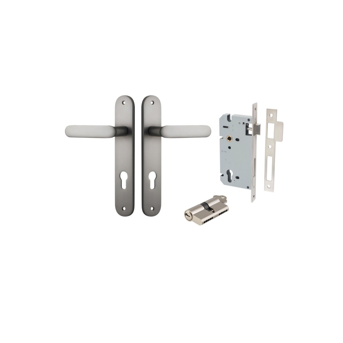 Bronte Lever - Oval Backplate - Entry Point - Iver - Satin Nickel - Door Levers