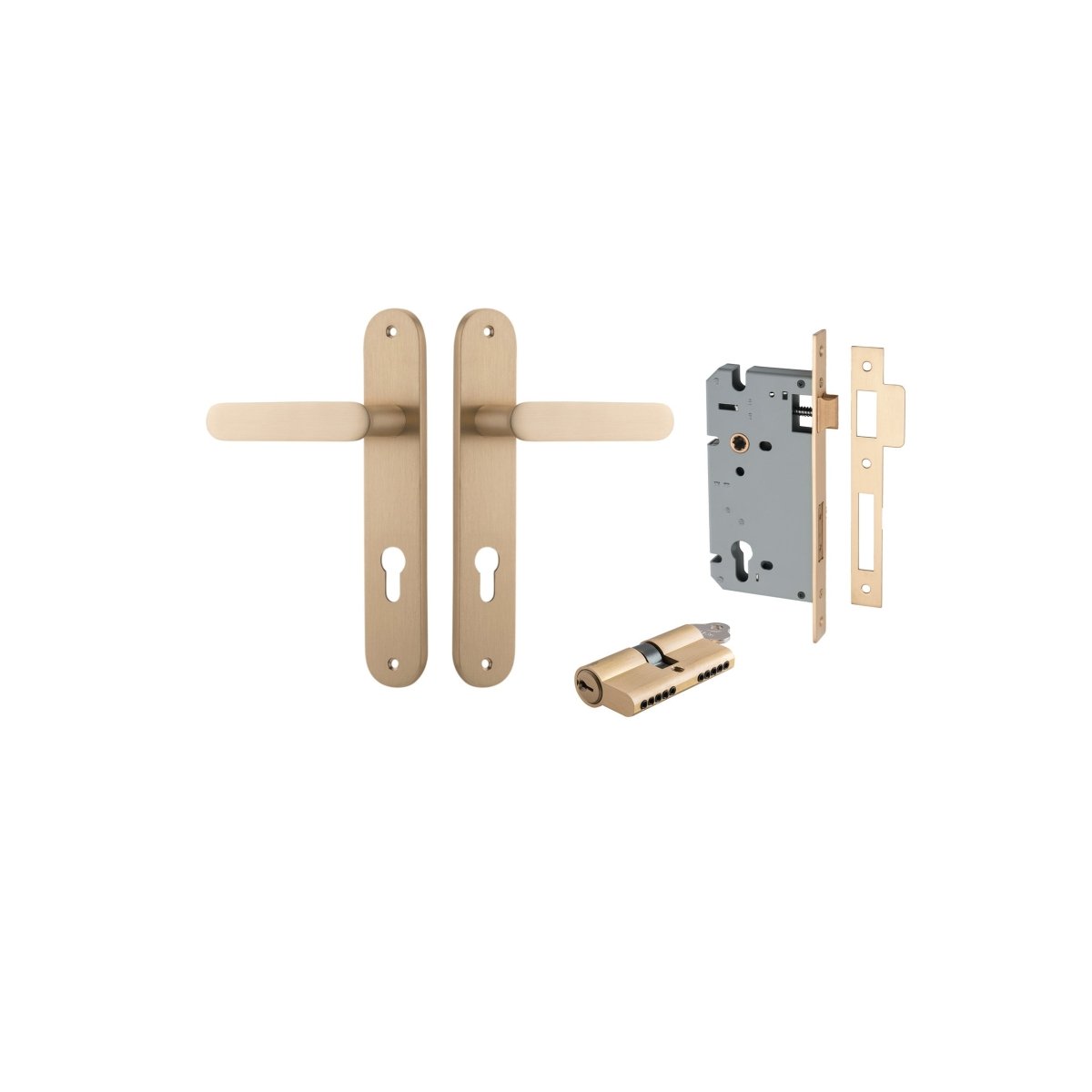 Bronte Lever - Oval Backplate - Entry Point - Iver - Brushed Brass - Door Levers