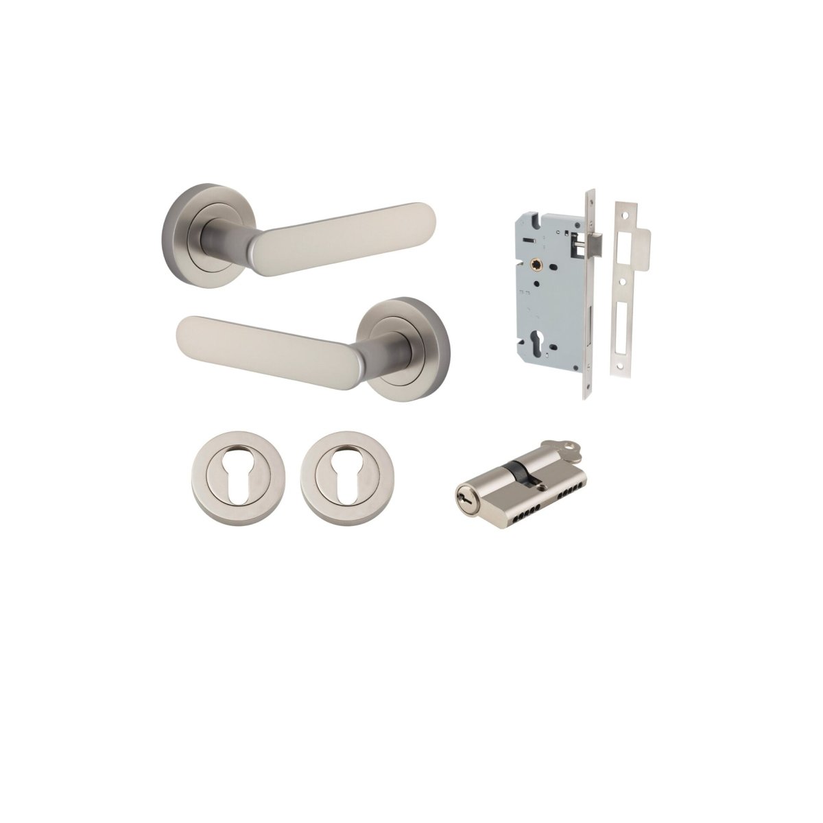 Bronte Lever - Round Rose - Entry Point - Iver - Satin Nickel - Door Levers