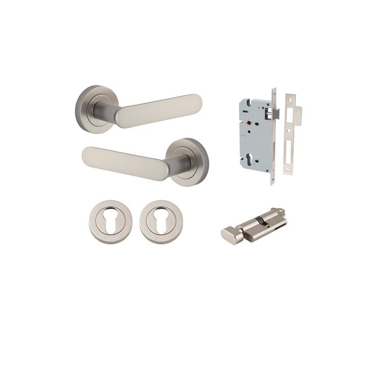 Bronte Lever - Round Rose - Entry Point - Iver - Satin Nickel - Door Levers