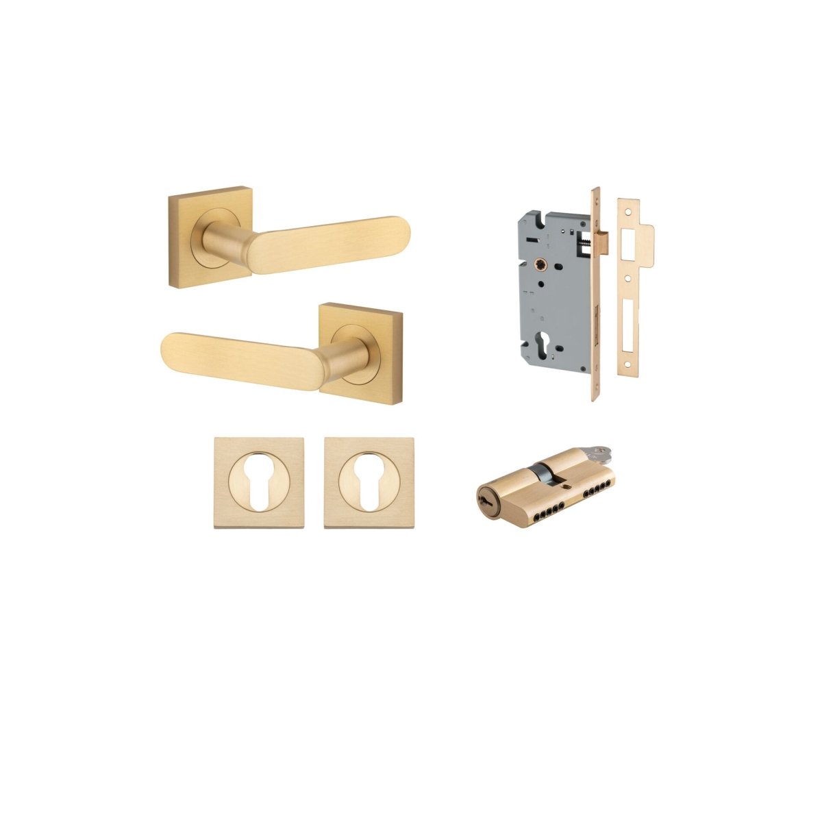 Bronte Lever - Square Rose - Entry Point - Iver - Brushed Brass - Door Levers