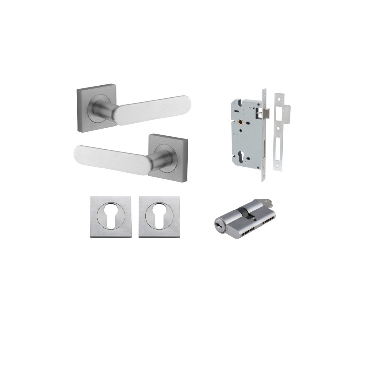 Bronte Lever - Square Rose - Entry Point - Iver - Brushed Chrome - Door Levers