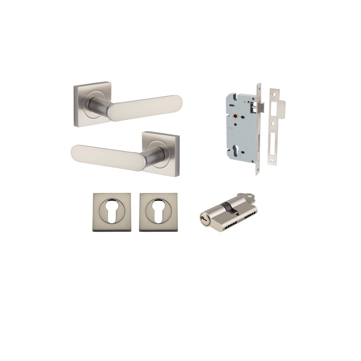 Bronte Lever - Square Rose - Entry Point - Iver - Satin Nickel - Door Levers