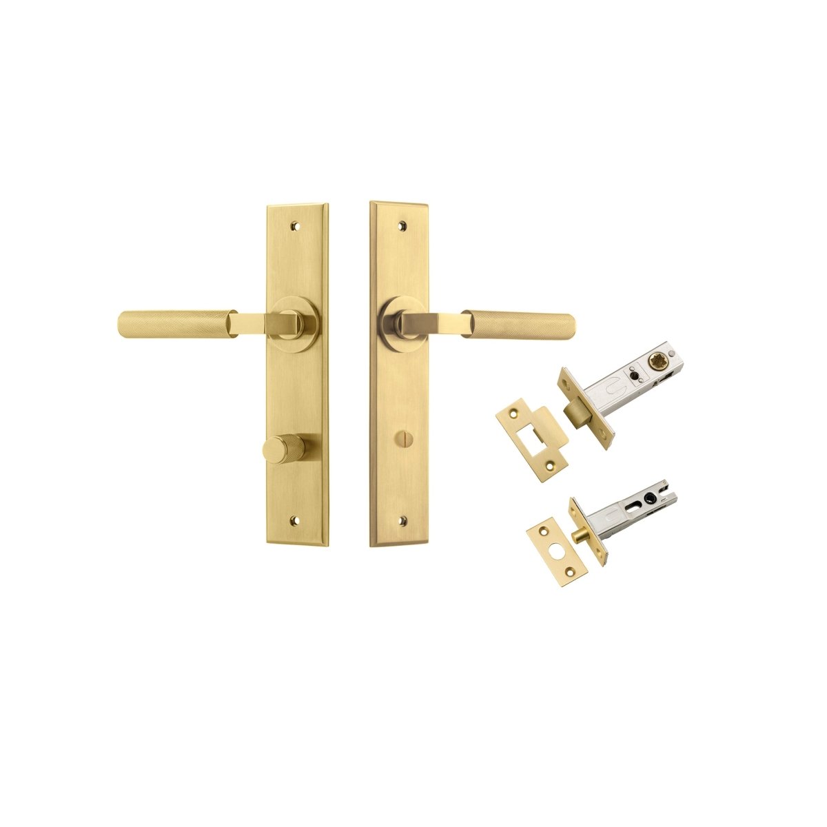 Brunswick Lever - Chamfered Backplate - Entry Point - Iver - Brushed Gold PVD - Door Levers