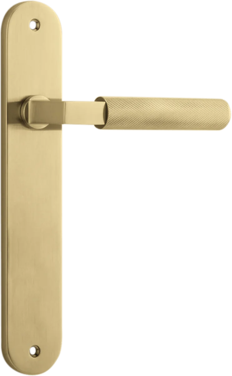 Brunswick Lever - Oval Backplate - Entry Point - Iver - Brushed Gold PVD - Door Levers