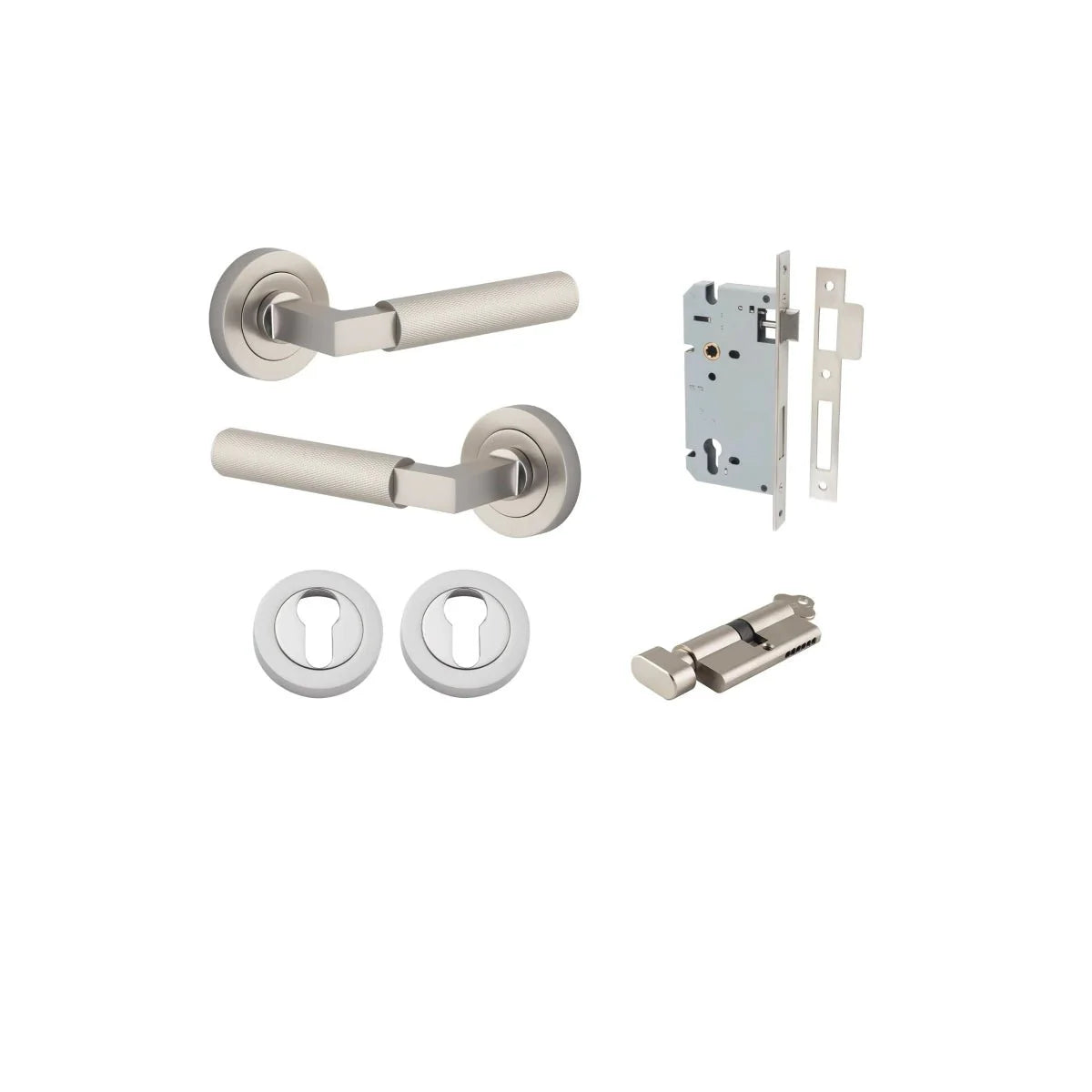 Brunswick Lever - Round Rose - Entry Point - Iver - Satin Nickel - Door Levers