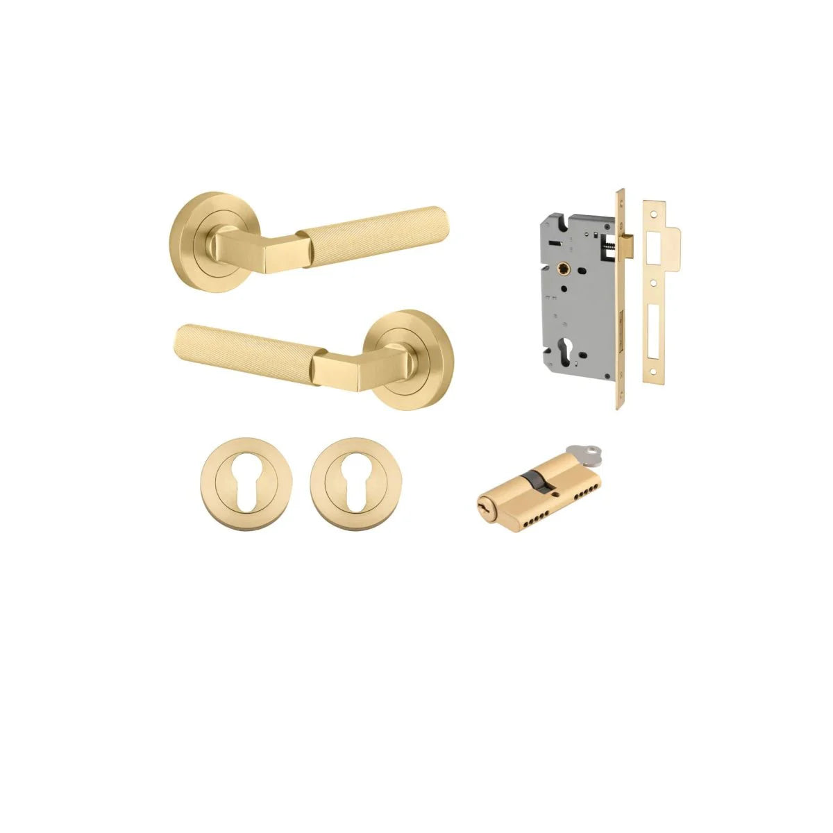 Brunswick Lever - Round Rose - Entry Point - Iver - Brushed Gold PVD - Door Levers