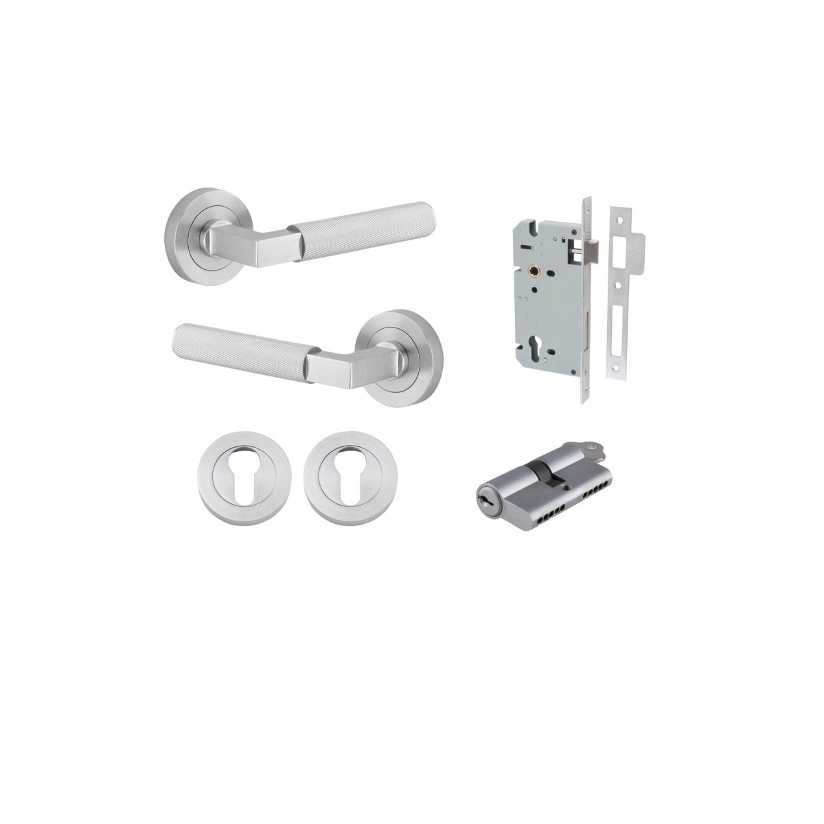 Brunswick Lever - Round Rose - Entry Point - Iver - Brushed Chrome - Door Levers