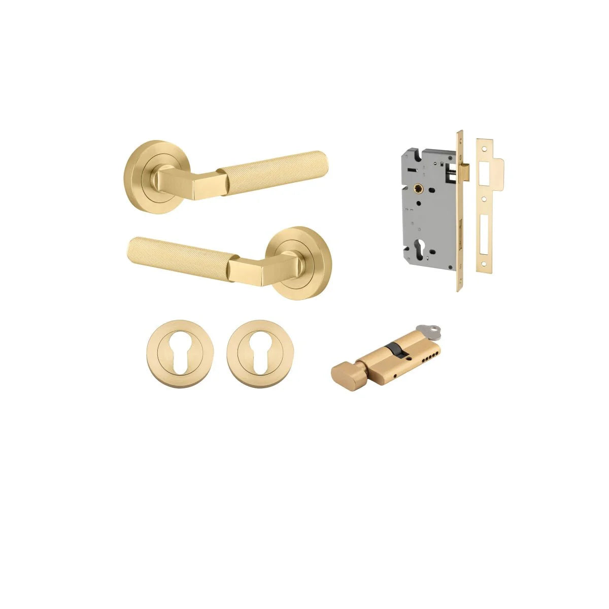 Brunswick Lever - Round Rose - Entry Point - Iver - Brushed Gold PVD - Door Levers