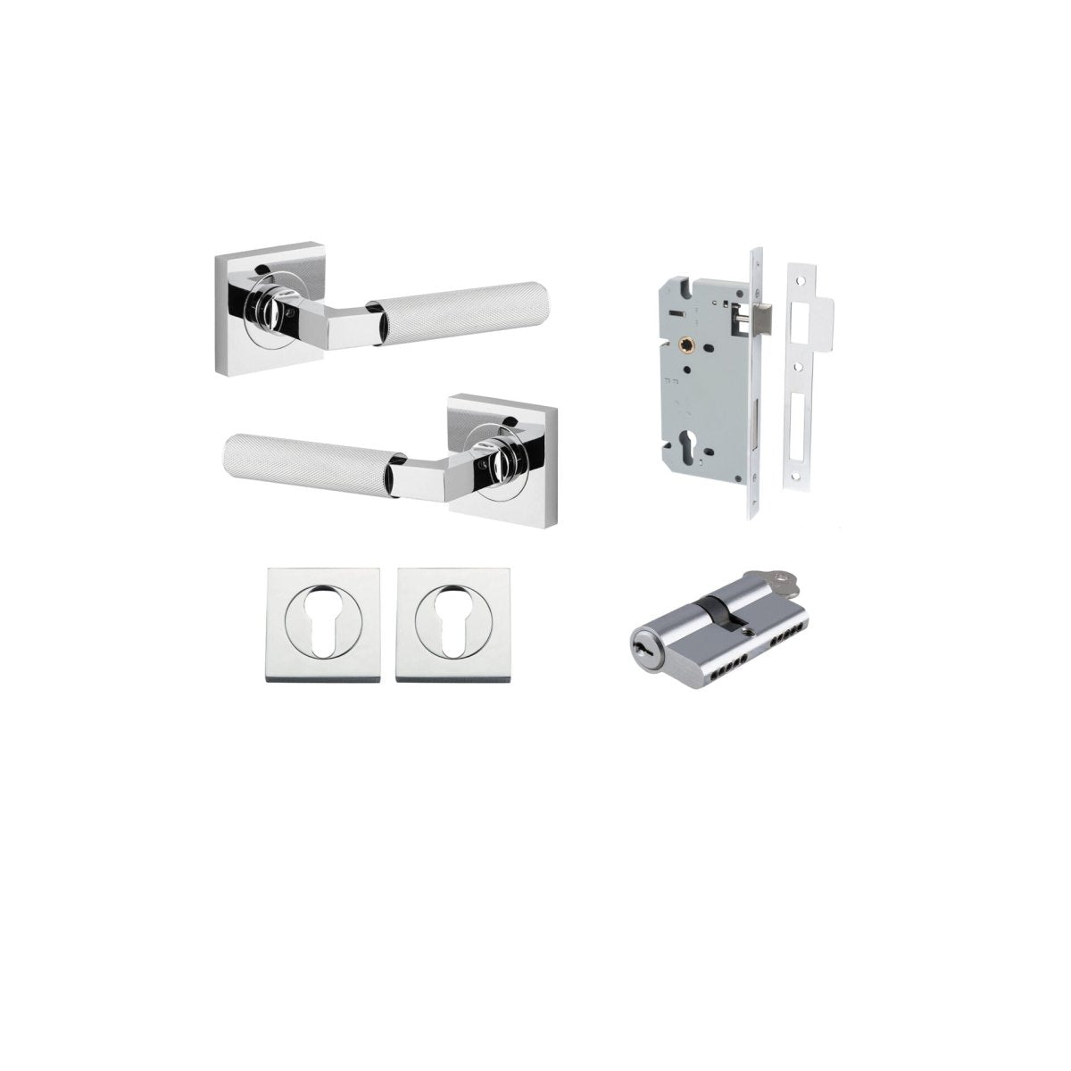 Brunswick Lever - Square Rose - Entry Point - Iver - Polished Chrome - Door Levers