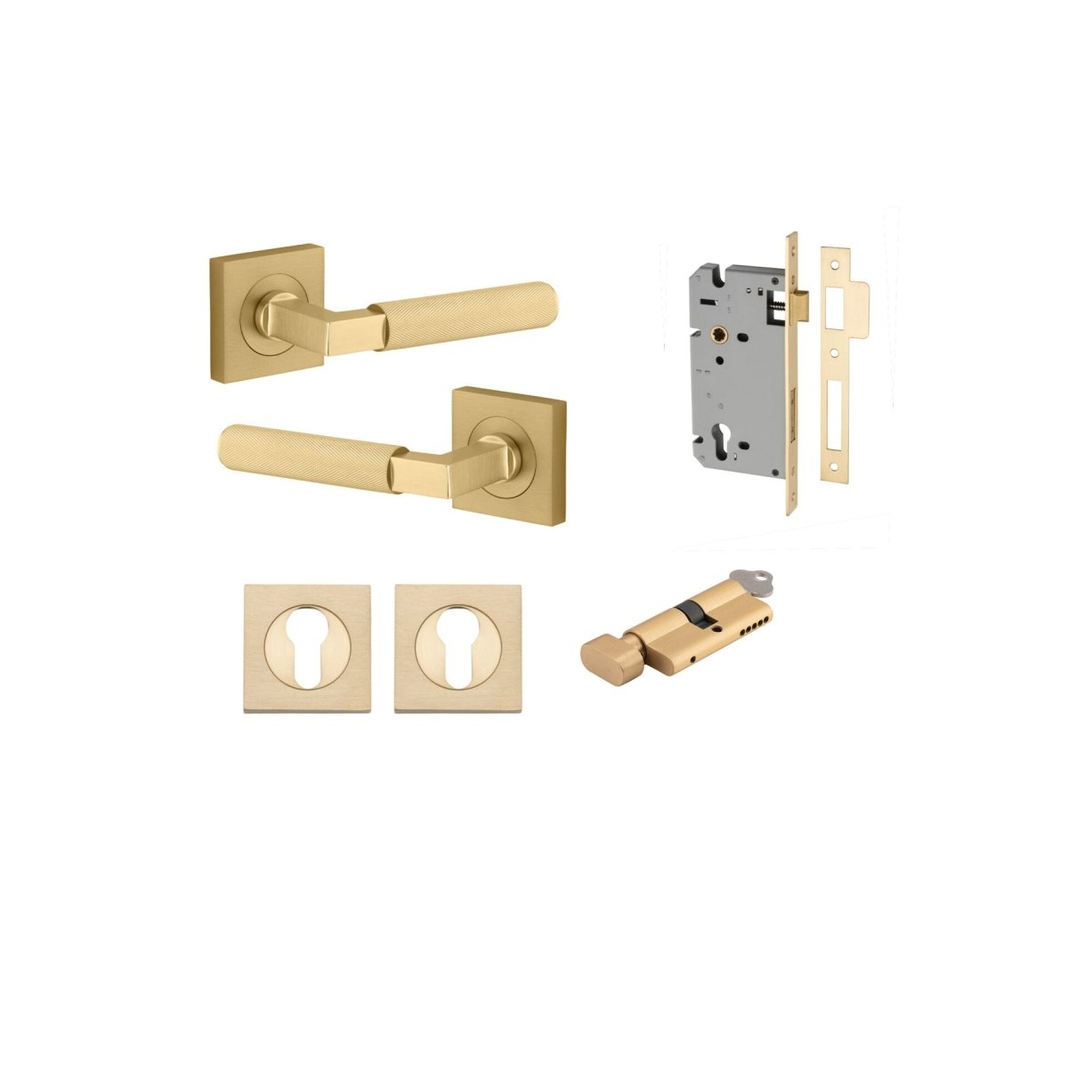 Brunswick Lever - Square Rose - Entry Point - Iver - Brushed Gold PVD - Door Levers