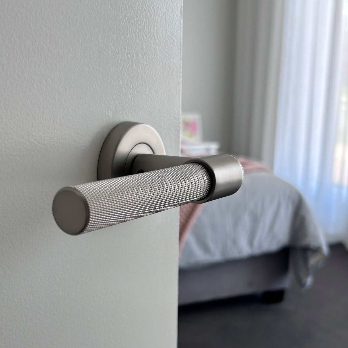 Brushed Nickel Knurled Passage Door Handle - Rosedale - Manovella - Entry - Point - RSD1BN - Manovella