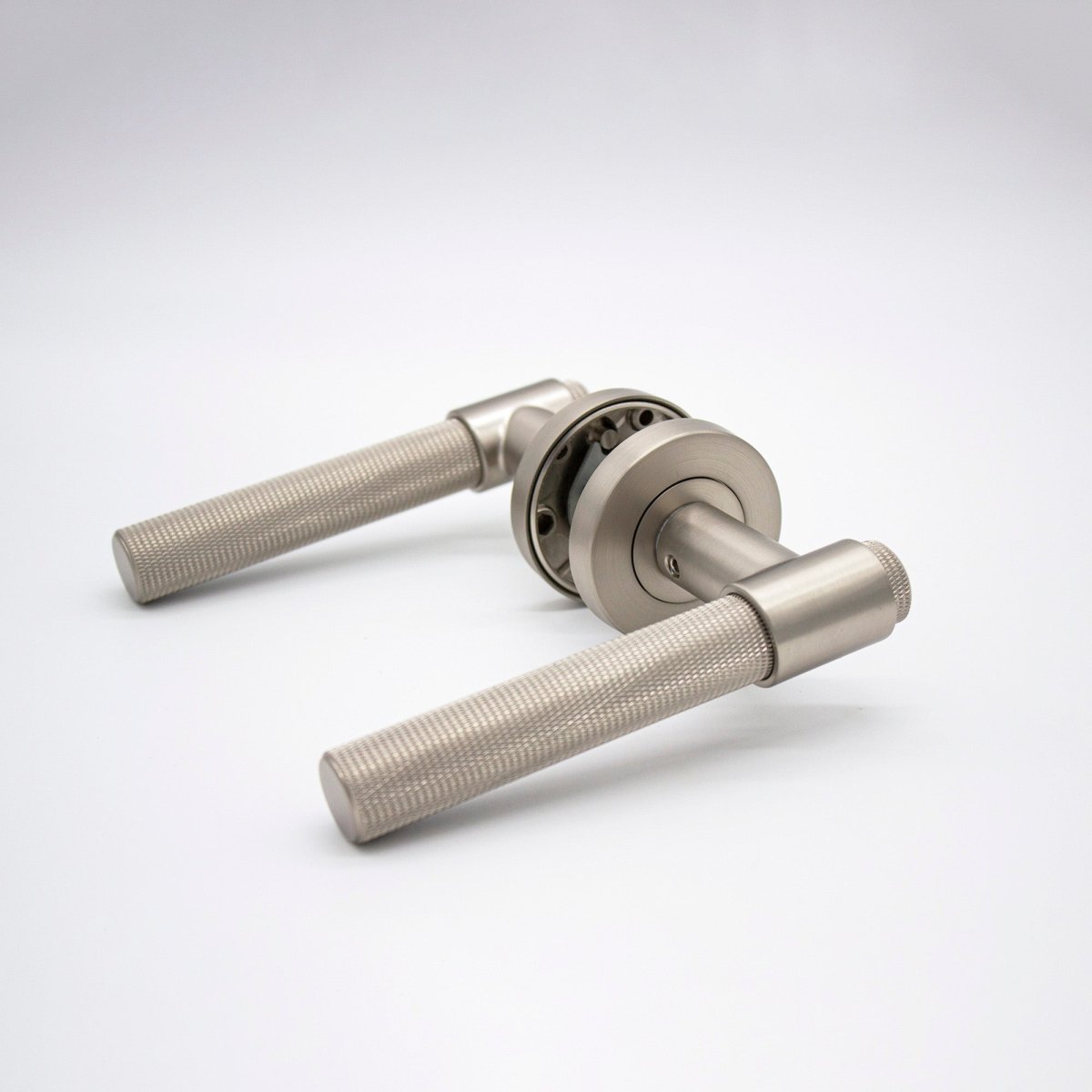 Brushed Nickel Knurled Passage Door Handle - Rosedale - Manovella - Entry - Point - RSD1BN - Manovella