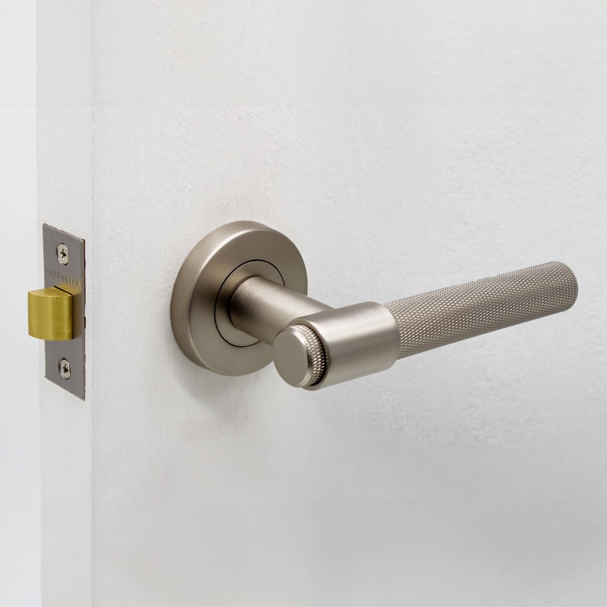 Brushed Nickel Knurled Passage Door Handle - Rosedale - Manovella - Entry - Point - RSD1BN - Manovella