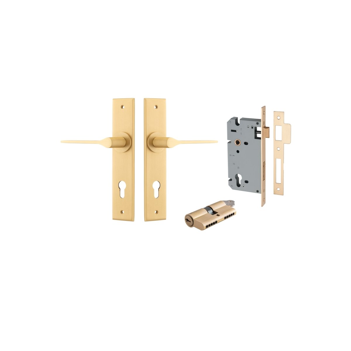 Como Lever - Chamfered Backplate - Entry Point - Iver - Brushed Brass - Door Levers