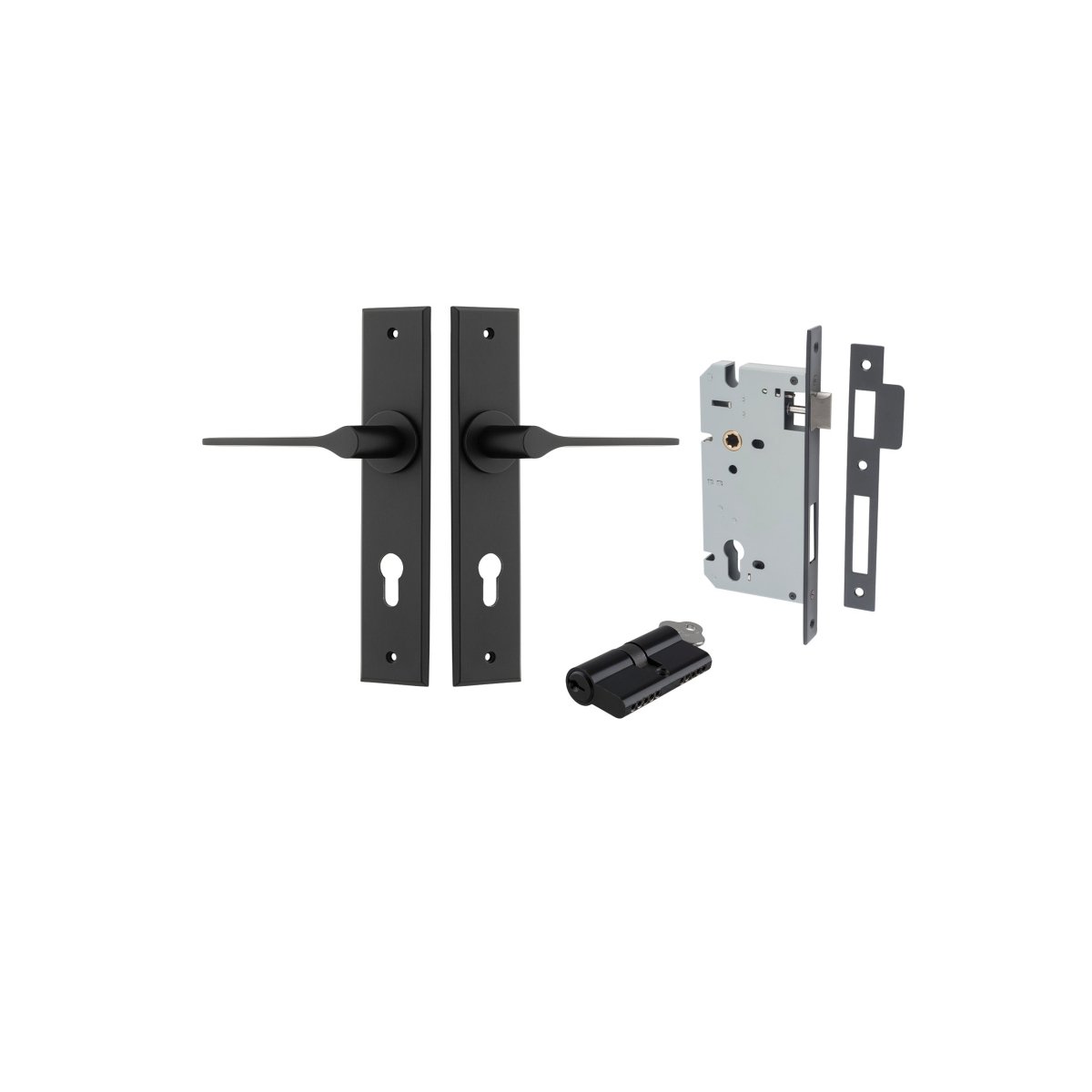 Como Lever - Chamfered Backplate - Entry Point - Iver - Matt Black - Door Levers