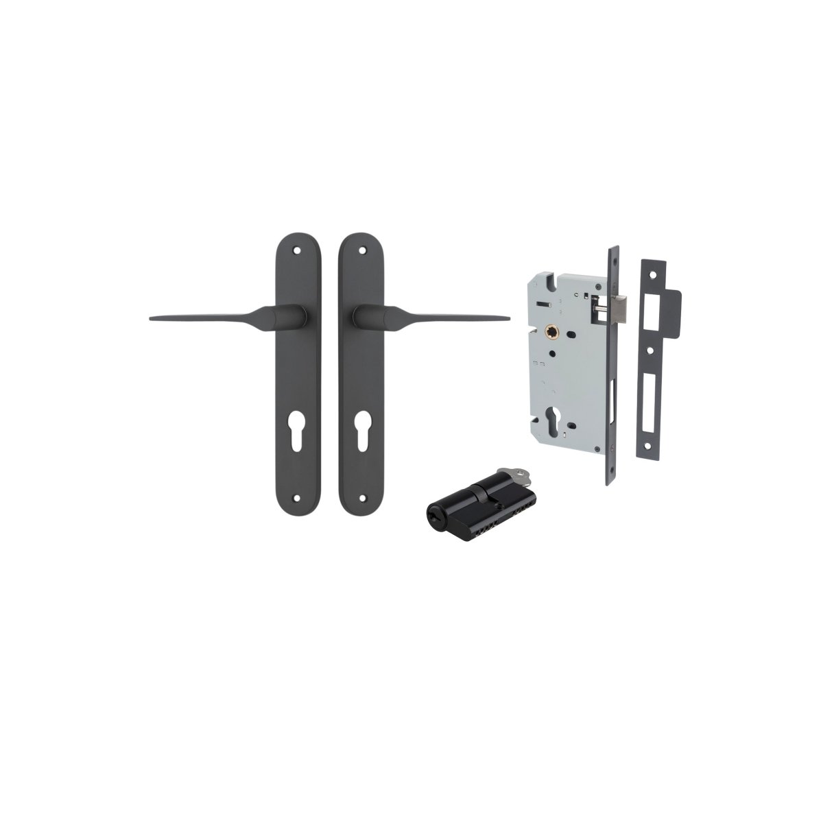 Como Lever - Oval Backplate - Entry Point - Iver - Matt Black - Door Levers