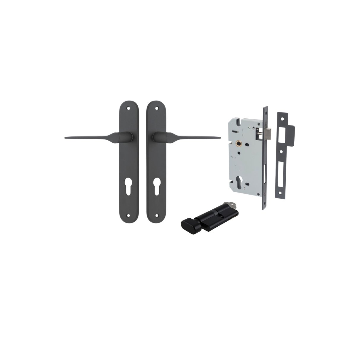 Como Lever - Oval Backplate - Entry Point - Iver - Matt Black - Door Levers