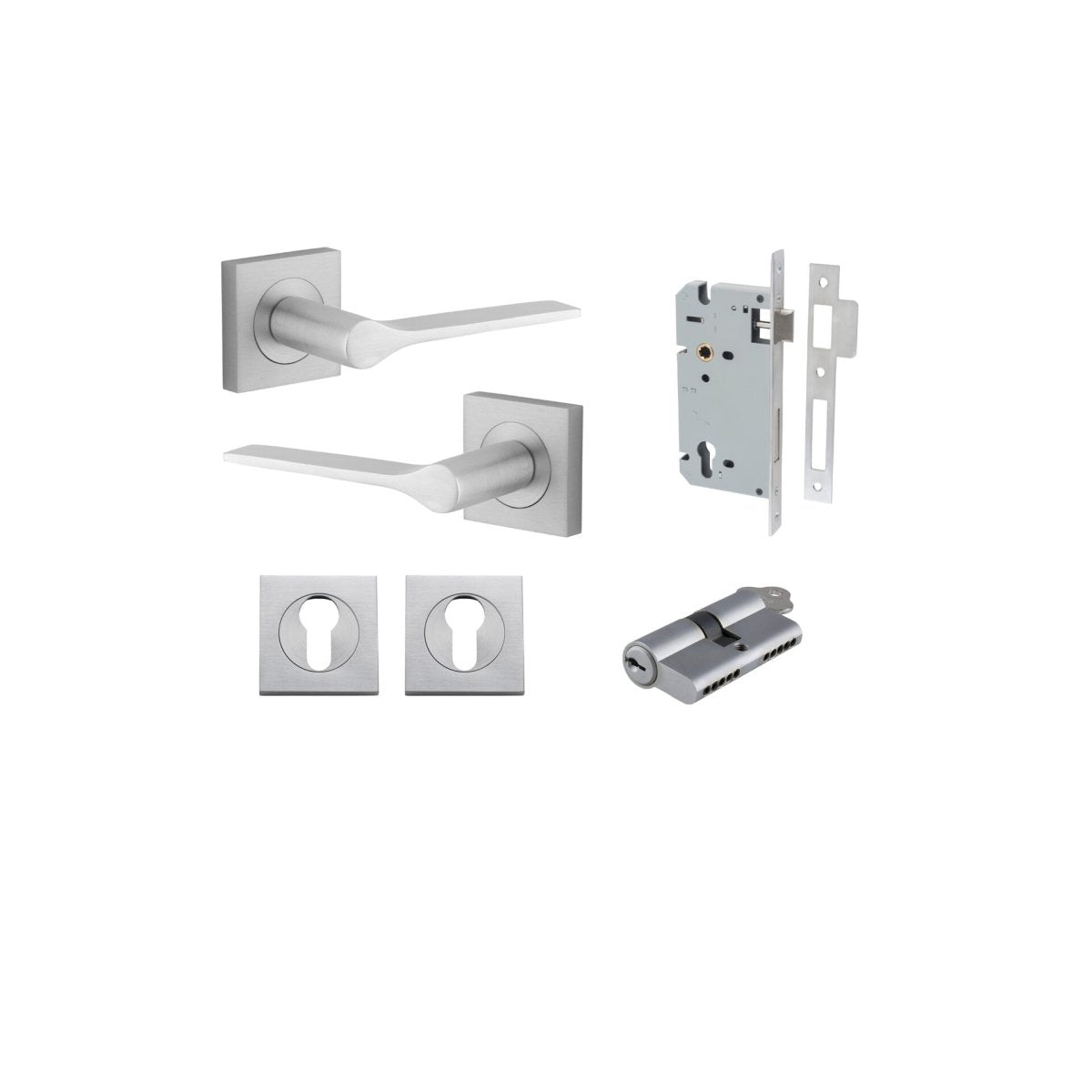 Como Lever - Square Rose - Entry Point - Iver - Brushed Chrome - Door Levers