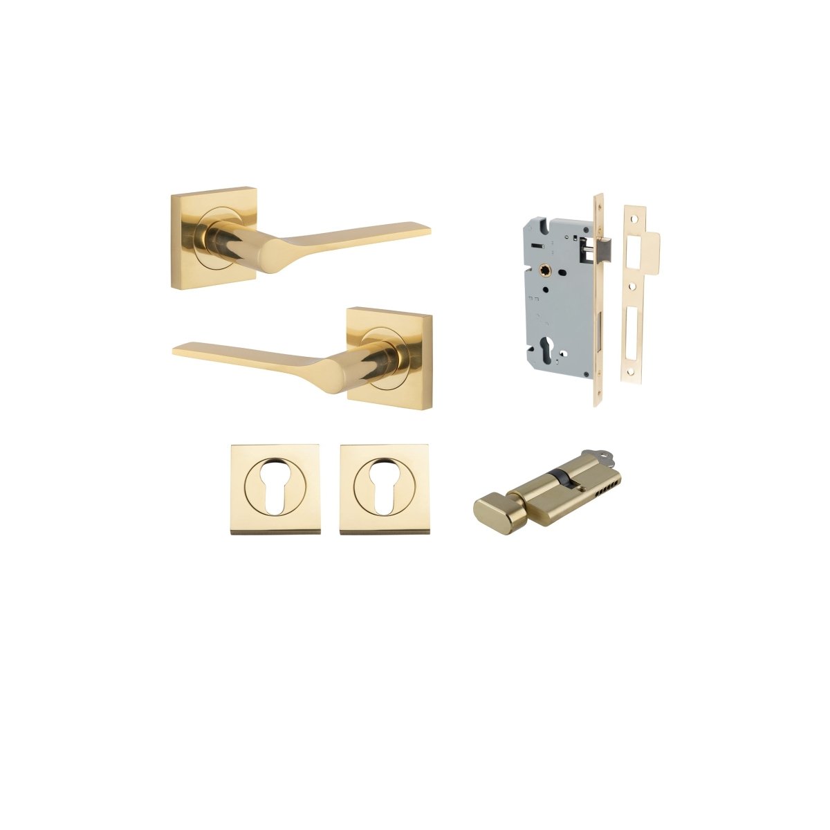 Como Lever - Square Rose - Entry Point - Iver - Polished Brass - Door Levers