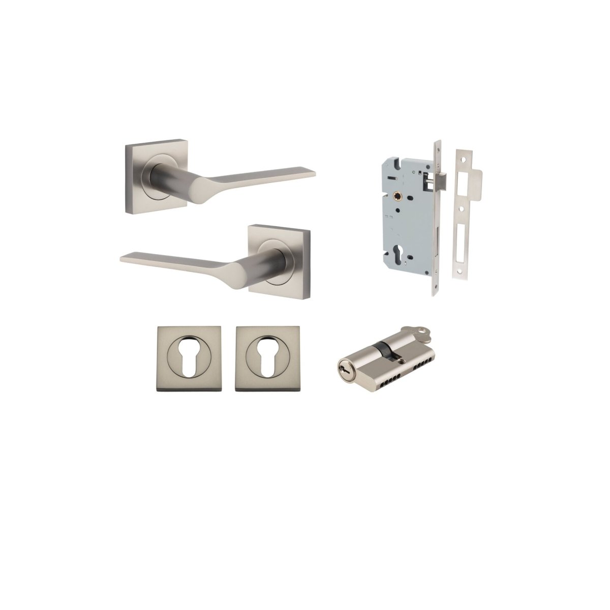 Como Lever - Square Rose - Entry Point - Iver - Satin Nickel - Door Levers