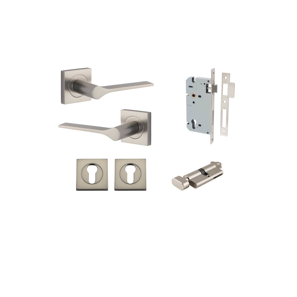 Como Lever - Square Rose - Entry Point - Iver - Satin Nickel - Door Levers