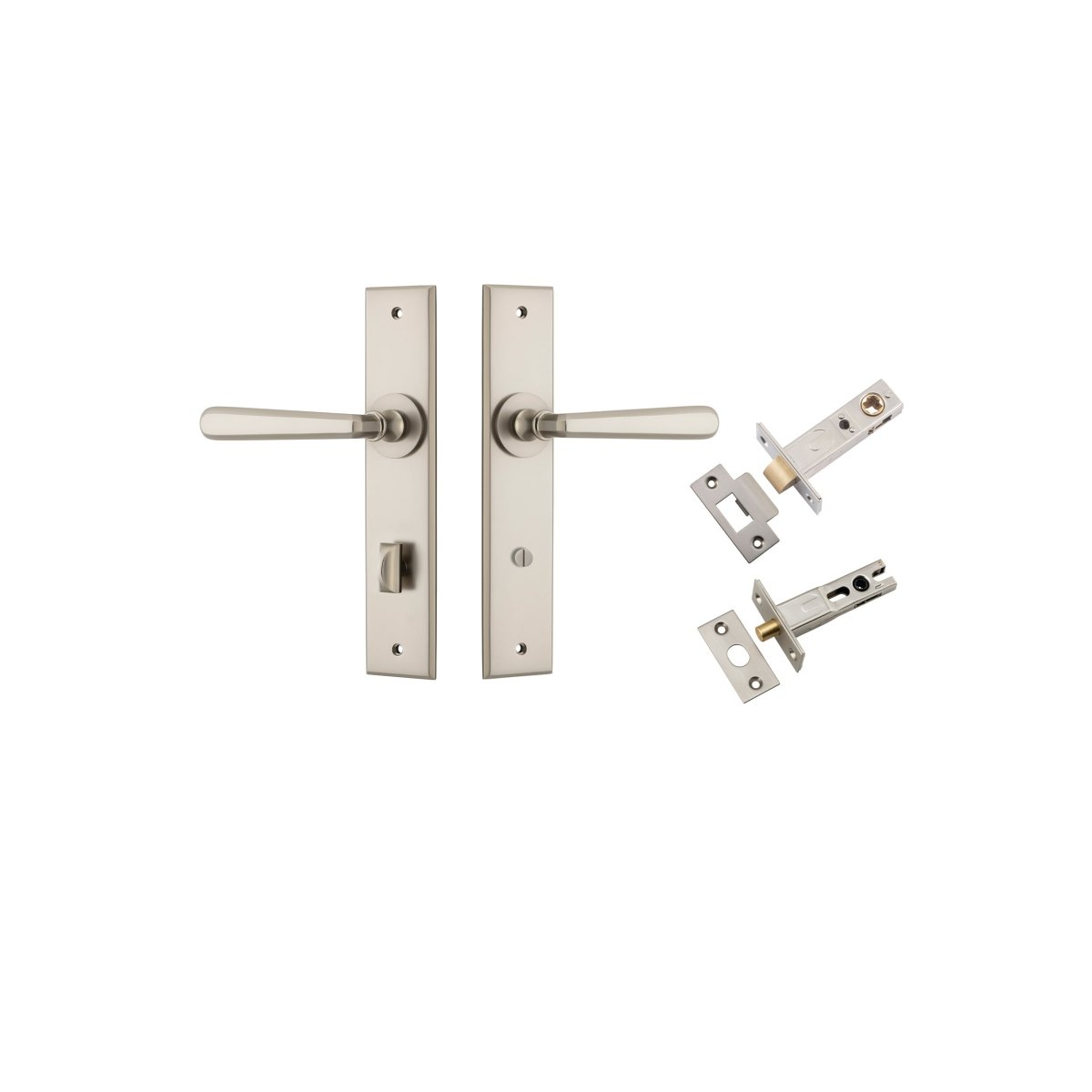 Copenhagen Lever - Chamfered Backplate - Entry Point - Iver - Satin Nickel - Door Levers