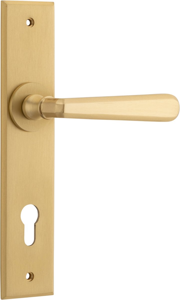 Copenhagen Lever - Chamfered Backplate - Entry Point - Iver - Brushed Brass - Door Levers