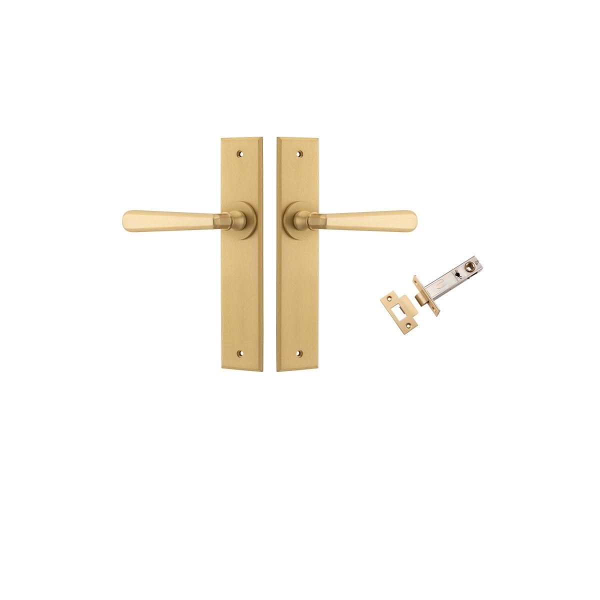 Copenhagen Lever - Chamfered Backplate - Entry Point - Iver - Brushed Brass - Door Levers