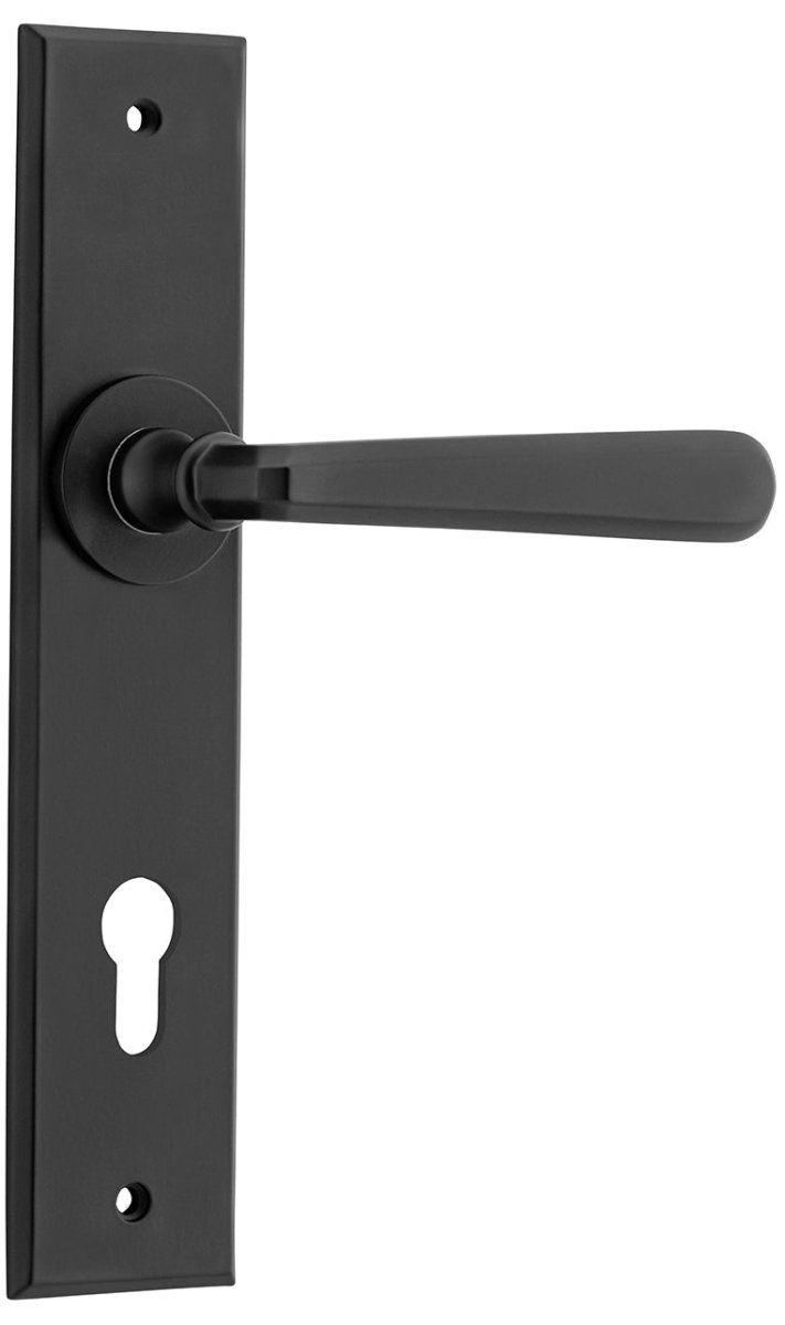 Copenhagen Lever - Chamfered Backplate - Entry Point - Iver - Matt Black - Door Levers