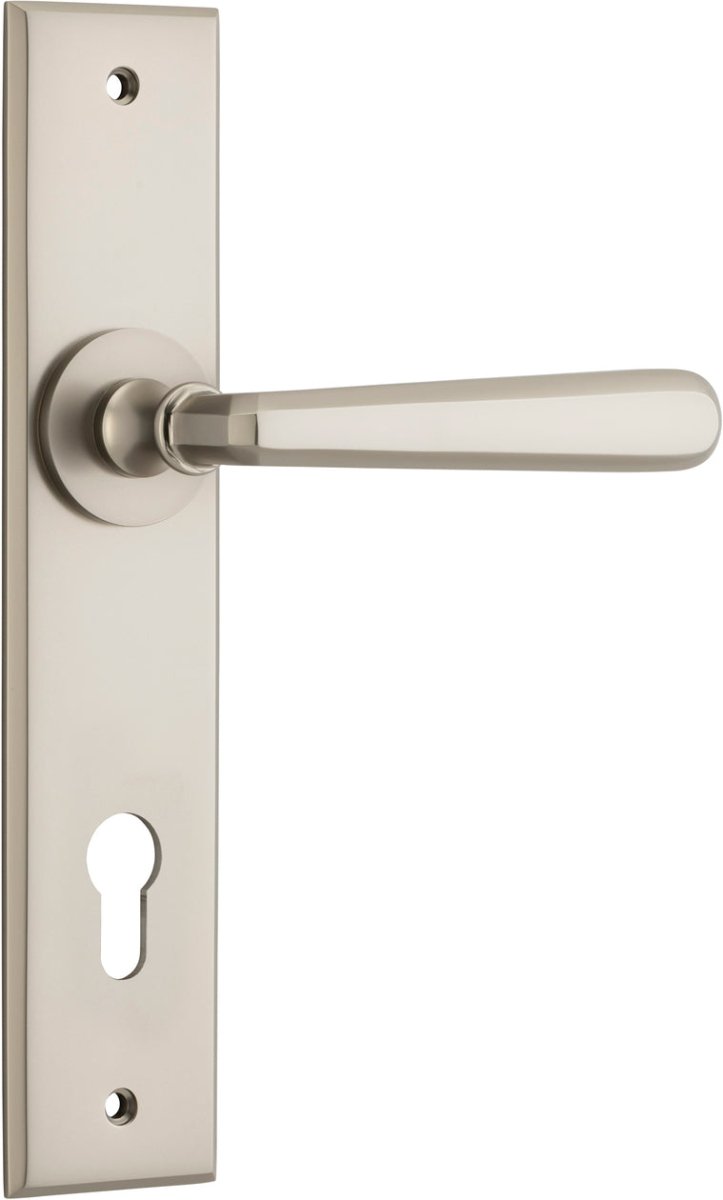 Copenhagen Lever - Chamfered Backplate - Entry Point - Iver - Satin Nickel - Door Levers