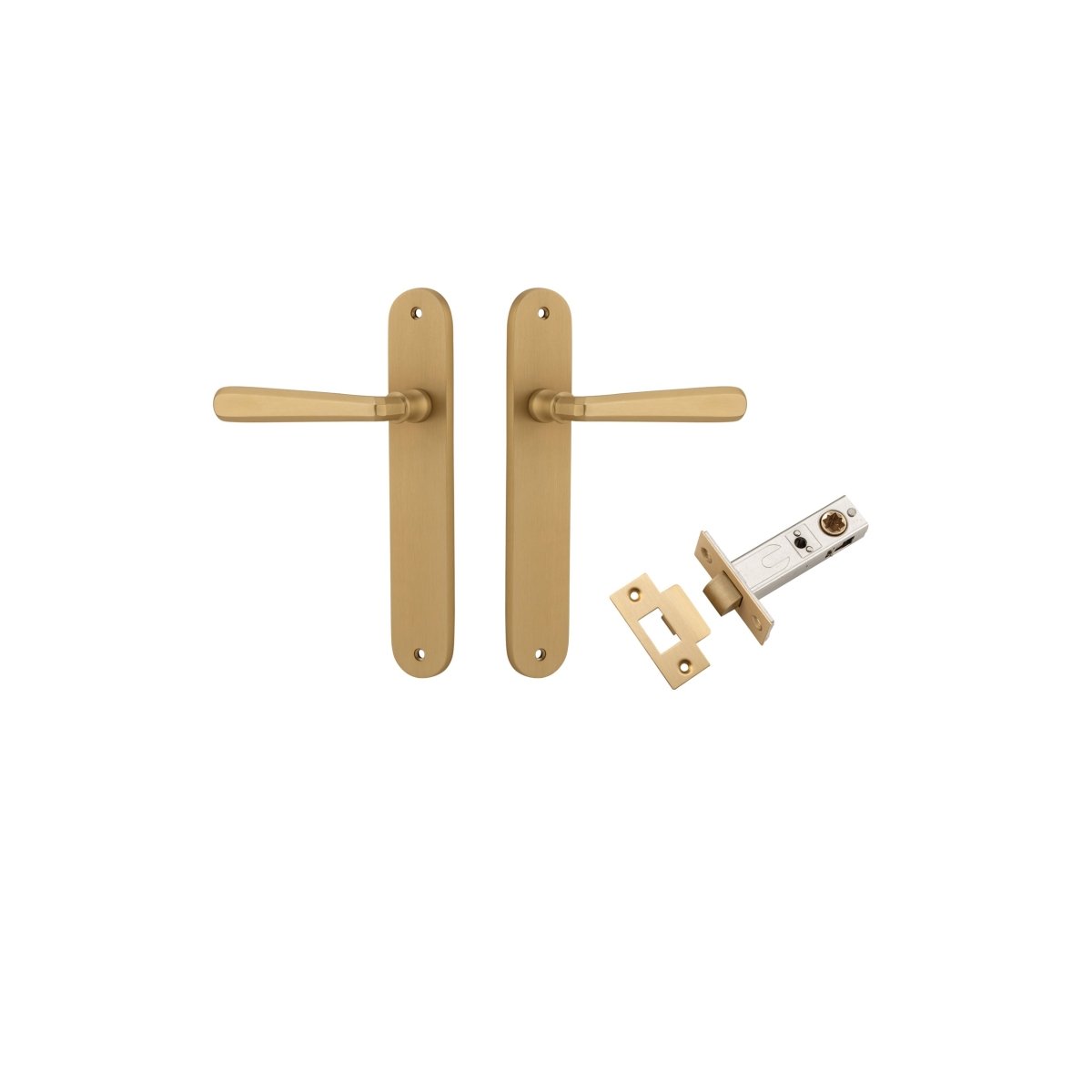 Copenhagen Lever - Oval Backplate - Entry Point - Iver - Brushed Brass - Door Levers