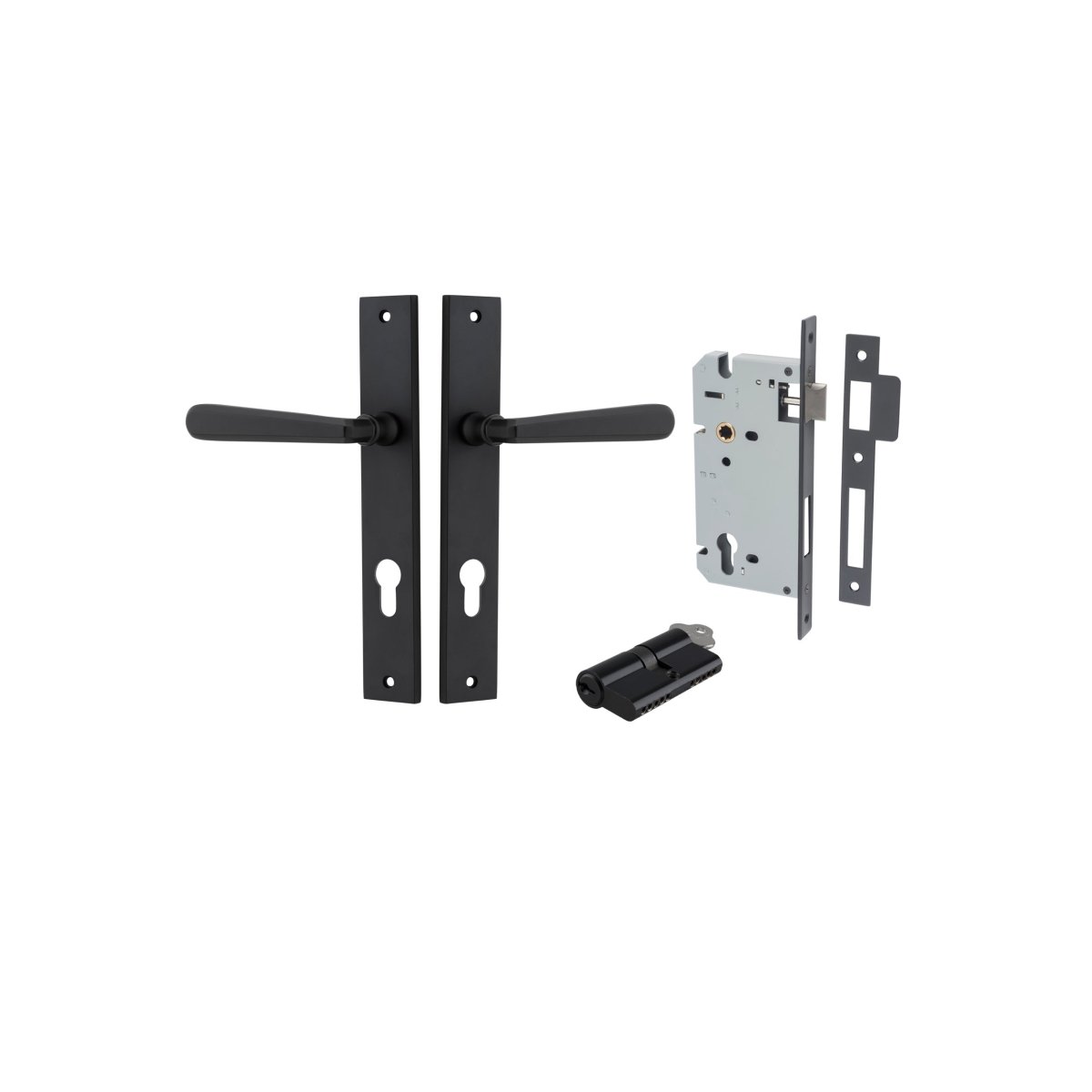 Copenhagen Lever - Rectangular Backplate - Entry Point - Iver - Matt Black - Door Levers