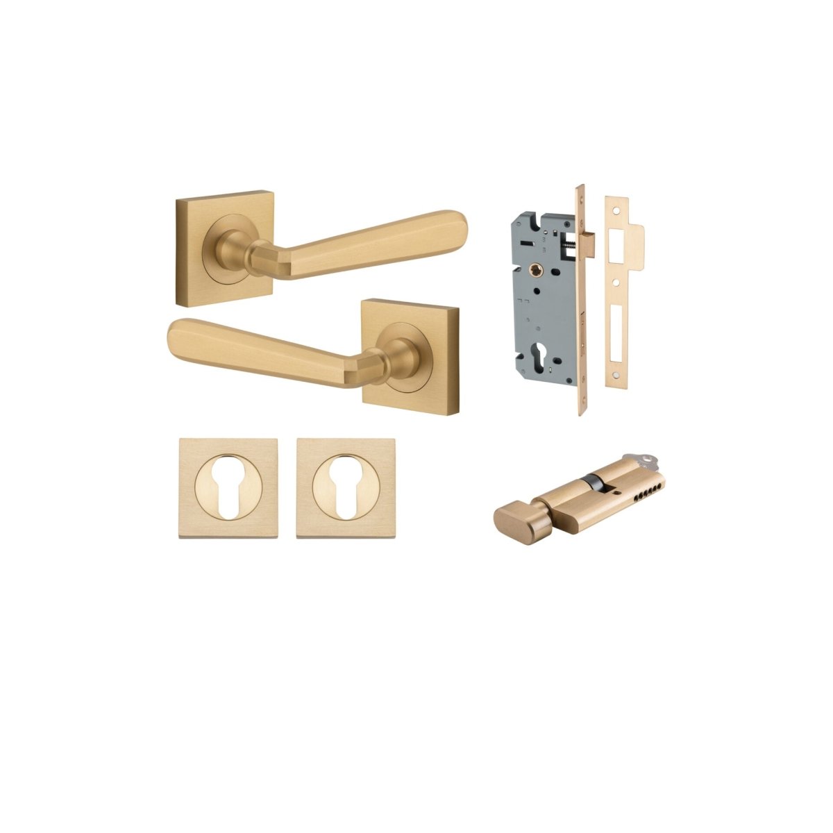 Copenhagen Lever - Square Rose - Entry Point - Iver - Brushed Brass - Door Levers