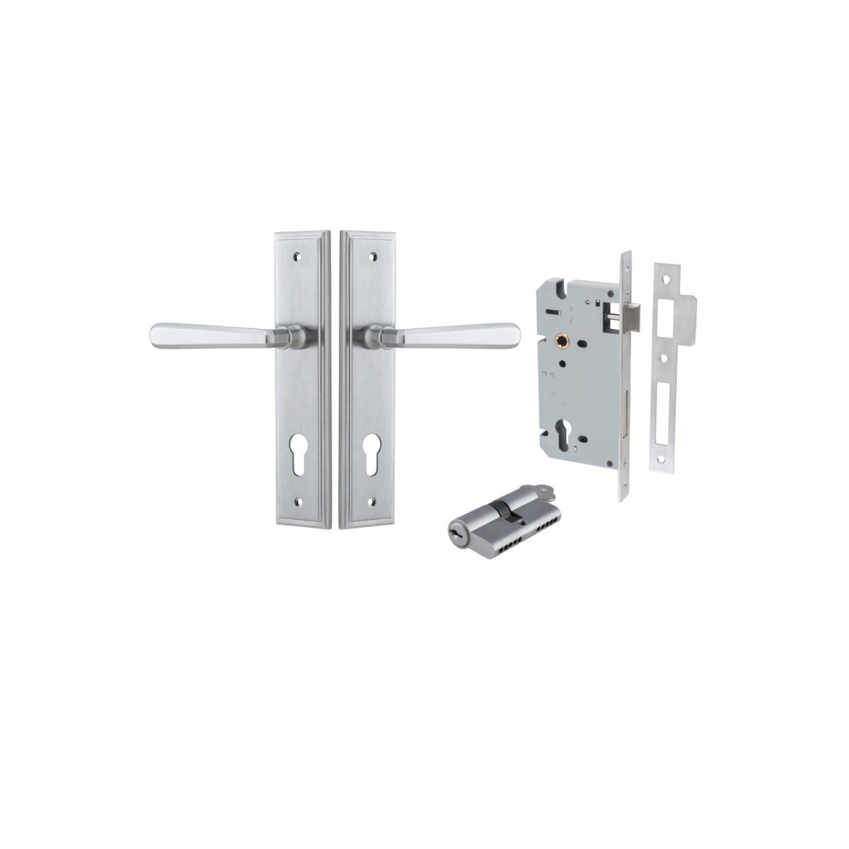 Copenhagen Lever - Stepped Backplate - Entry Point - Iver - Brushed Chrome - Door Levers