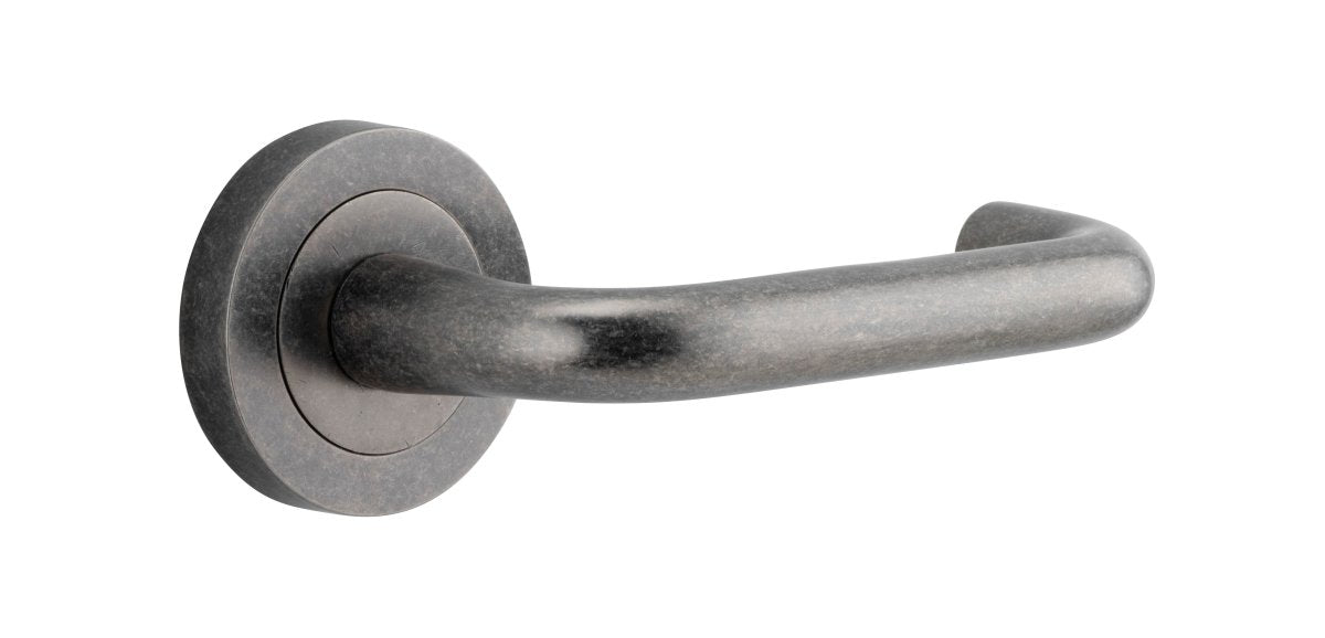 DDA Compliant Oslo Lever - Round Rose - Entry Point - Iver - Distressed Nickel - Door Levers