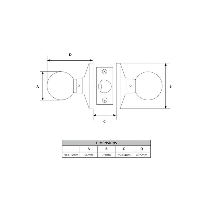 LOCKTON '3000 Series' KNOBSET - LATCHING HALF SET (70mm B/Set)