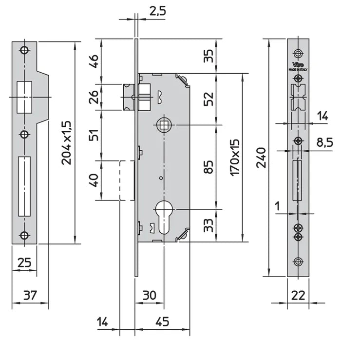 Viro Euro Mortice Lock 30mm Back Set