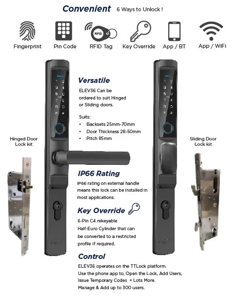 LOCKTON 'E-Series' (Euro Narrow Leverset) SMART DOOR LOCK (Hinged Door) *Silver*