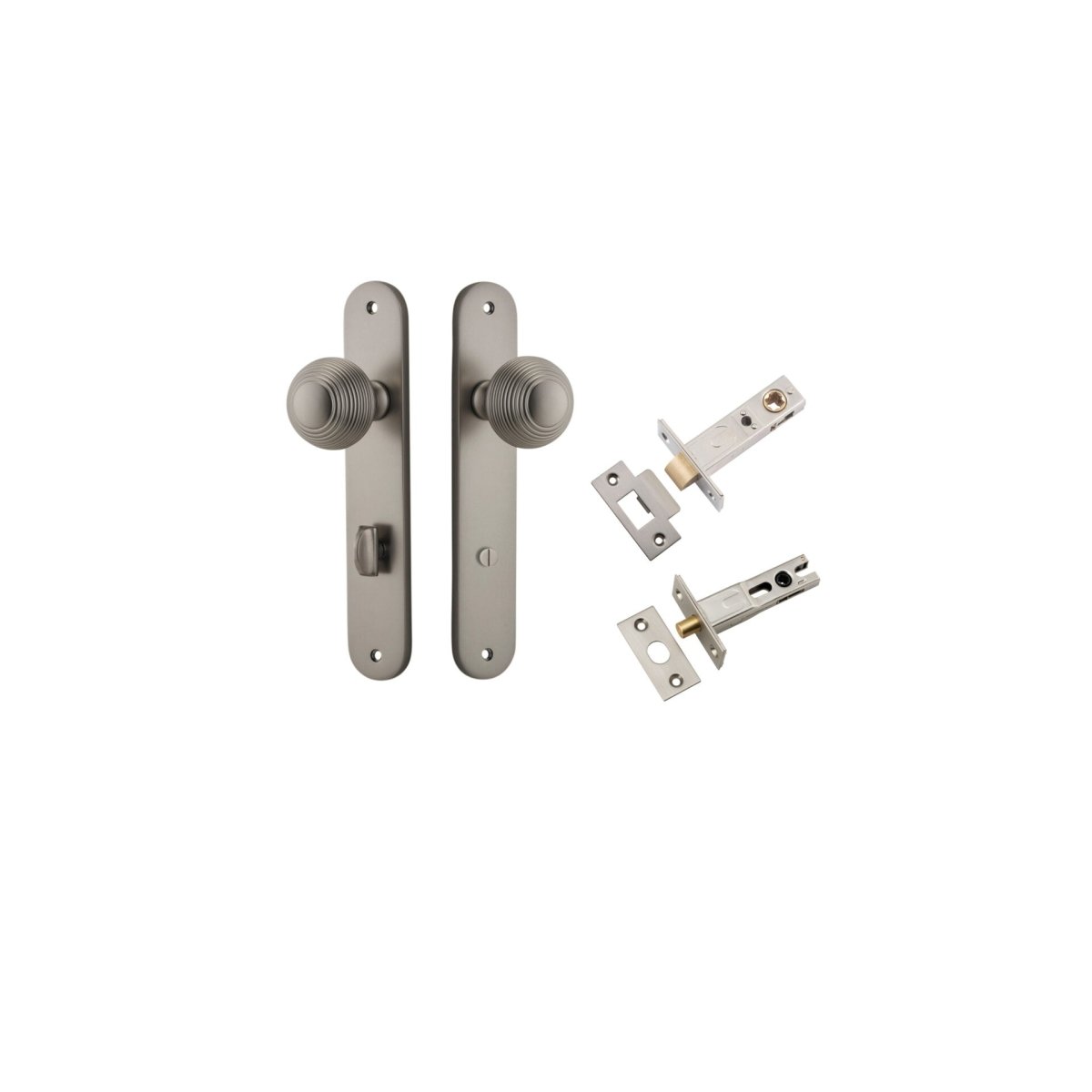 Guildford Knob - Oval Backplate - Entry Point - Iver - Satin Nickel - Door Knobs