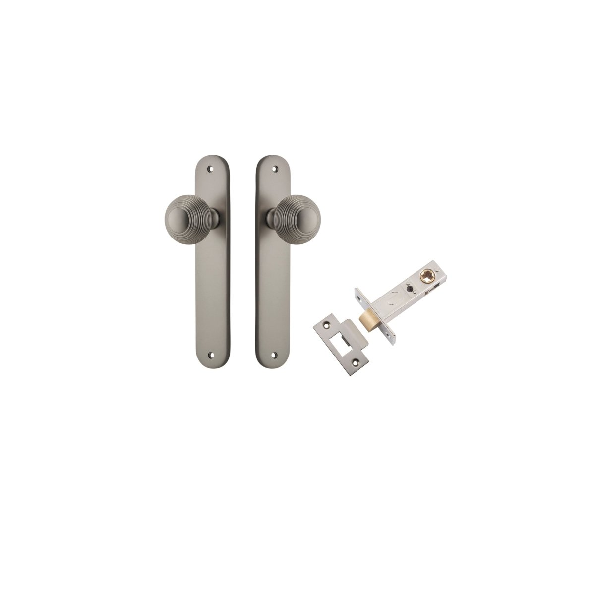 Guildford Knob - Oval Backplate - Entry Point - Iver - Satin Nickel - Door Knobs